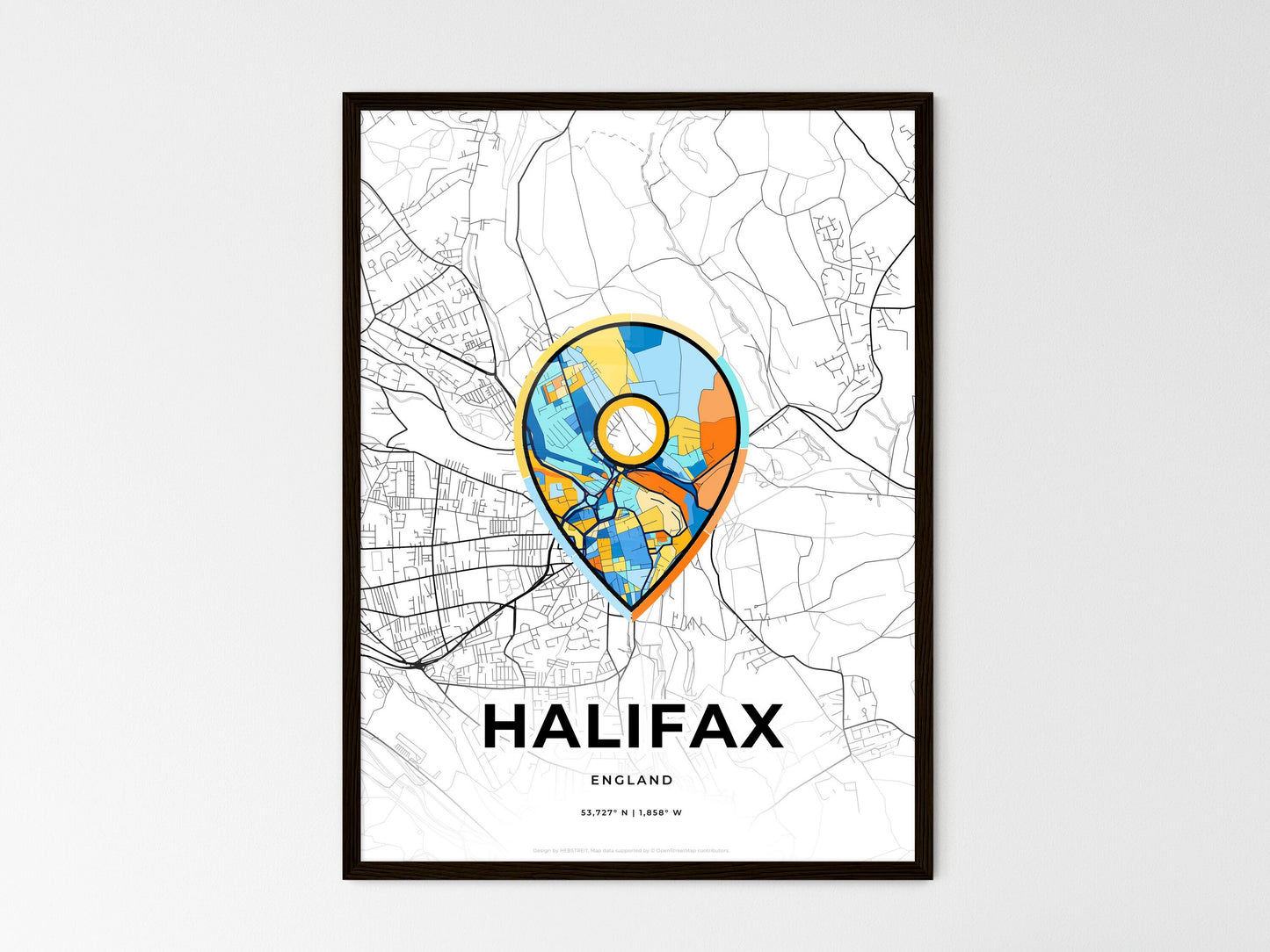 Halifax England wedding art map with pointer icon