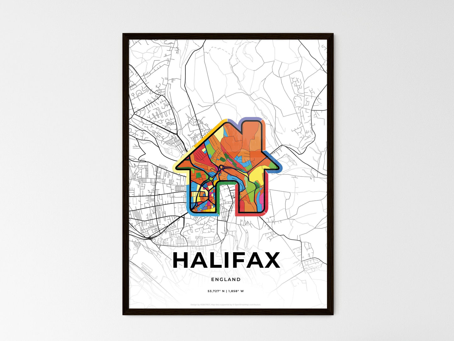 Halifax England wedding art map with home icon