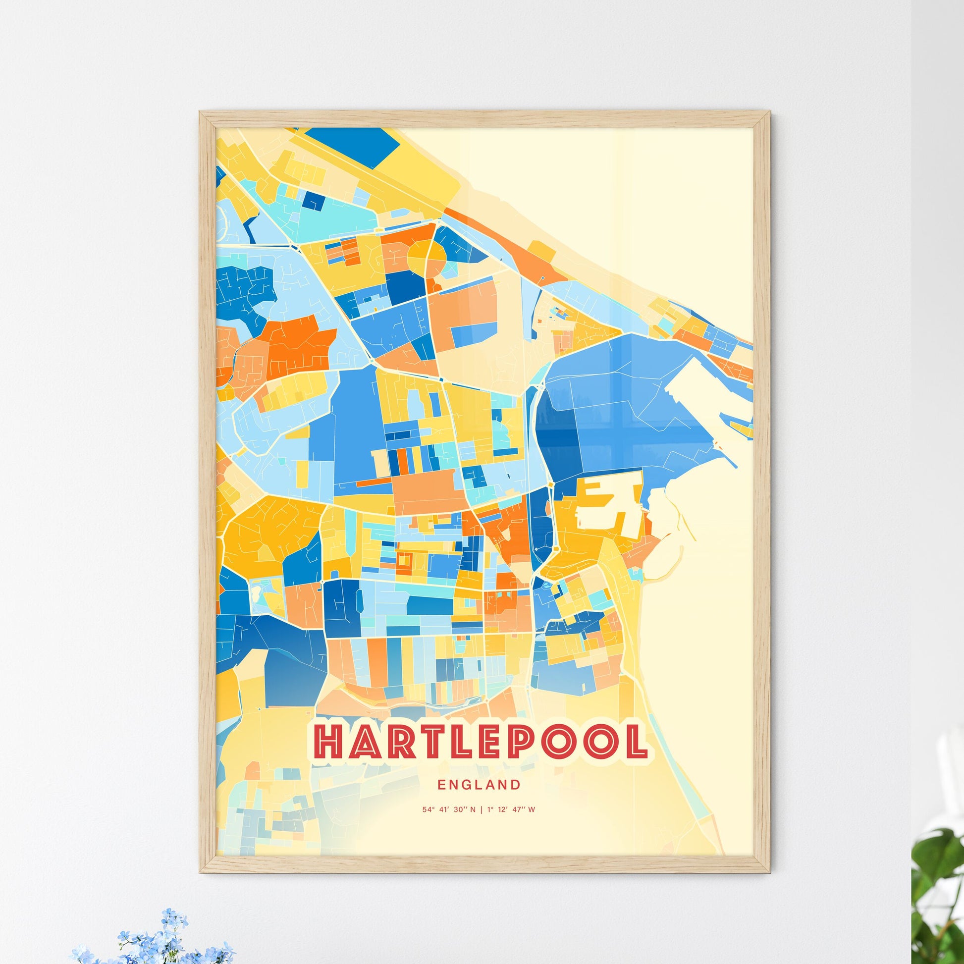 Colorful HARTLEPOOL ENGLAND Fine Art Map Blue Orange