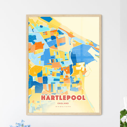 Colorful HARTLEPOOL ENGLAND Fine Art Map Blue Orange