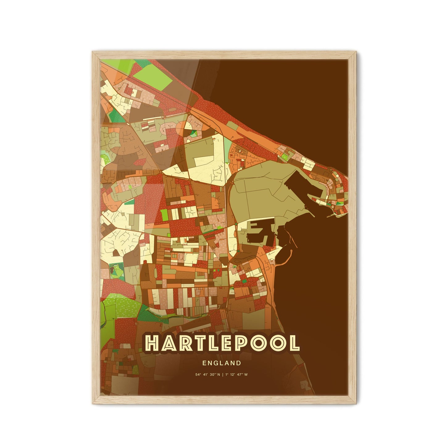 Colorful HARTLEPOOL ENGLAND Fine Art Map Farmhouse