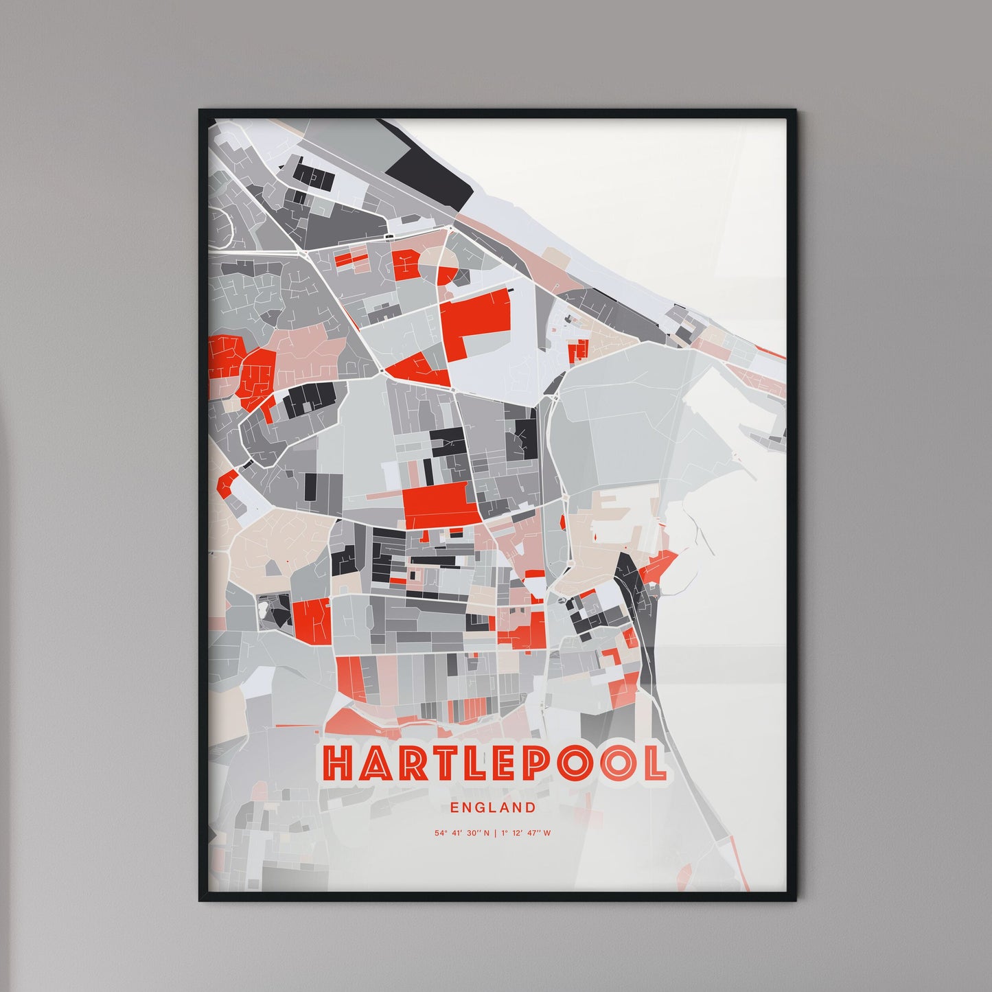 Colorful HARTLEPOOL ENGLAND Fine Art Map Modern