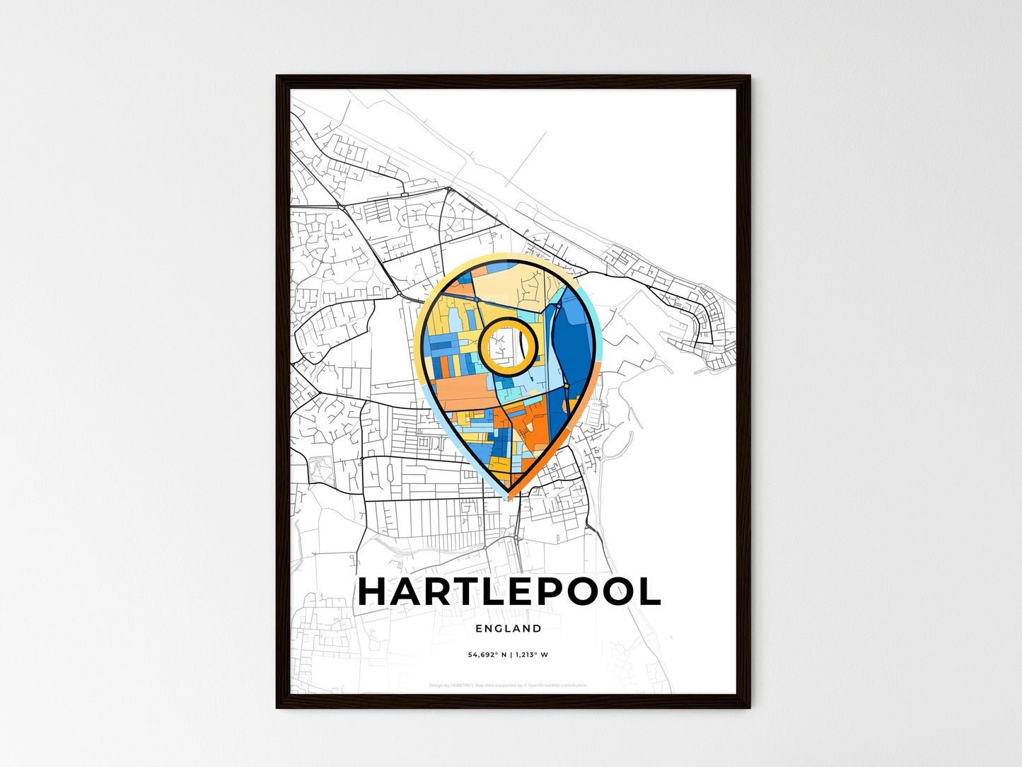 Hartlepool England wedding art map with pointer icon