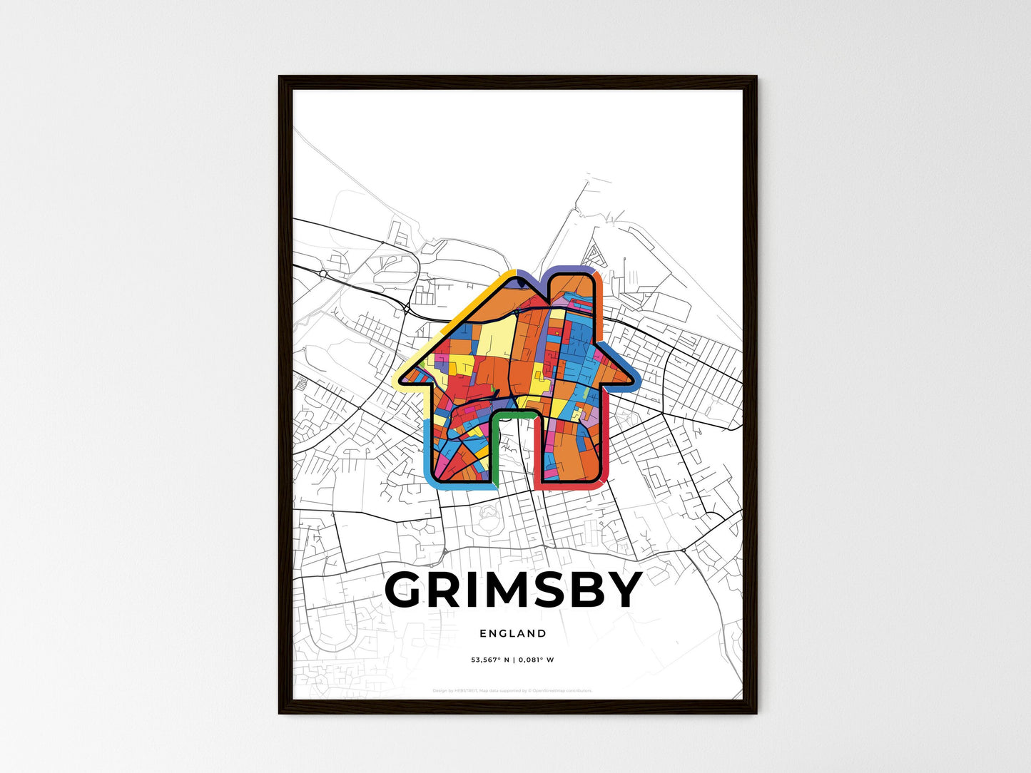 Grimsby England wedding art map with home icon