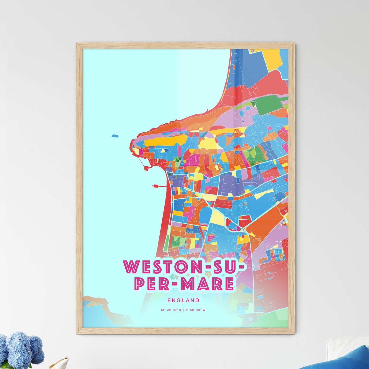 Colorful WESTON-SUPER-MARE ENGLAND Fine Art Map Crazy Colors