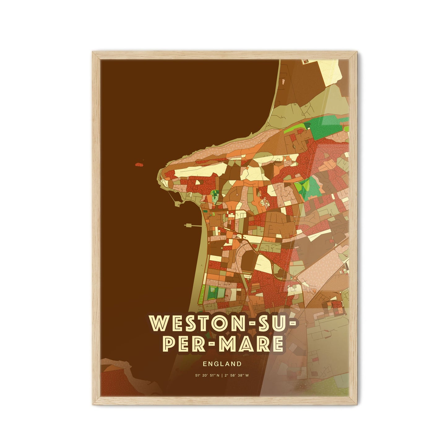 Colorful WESTON-SUPER-MARE ENGLAND Fine Art Map Farmhouse