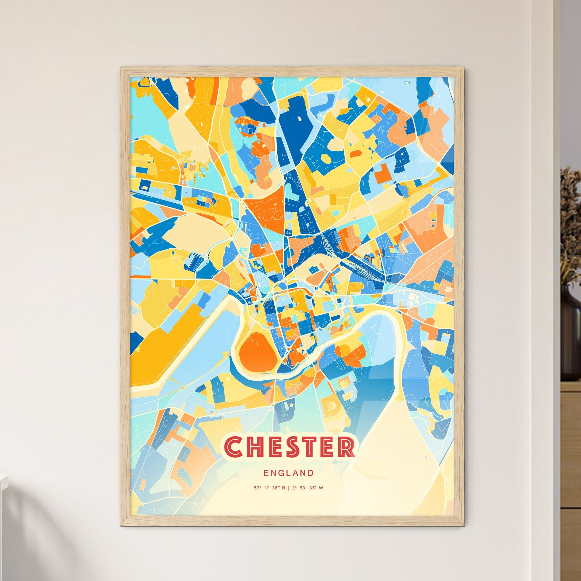 Colorful CHESTER ENGLAND Fine Art Map Blue Orange