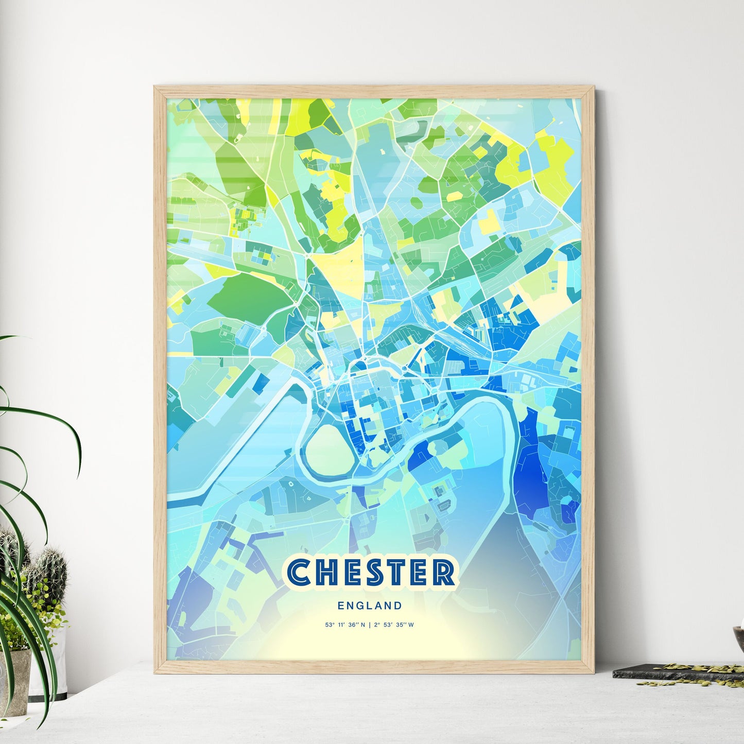 Colorful CHESTER ENGLAND Fine Art Map Cool Blue