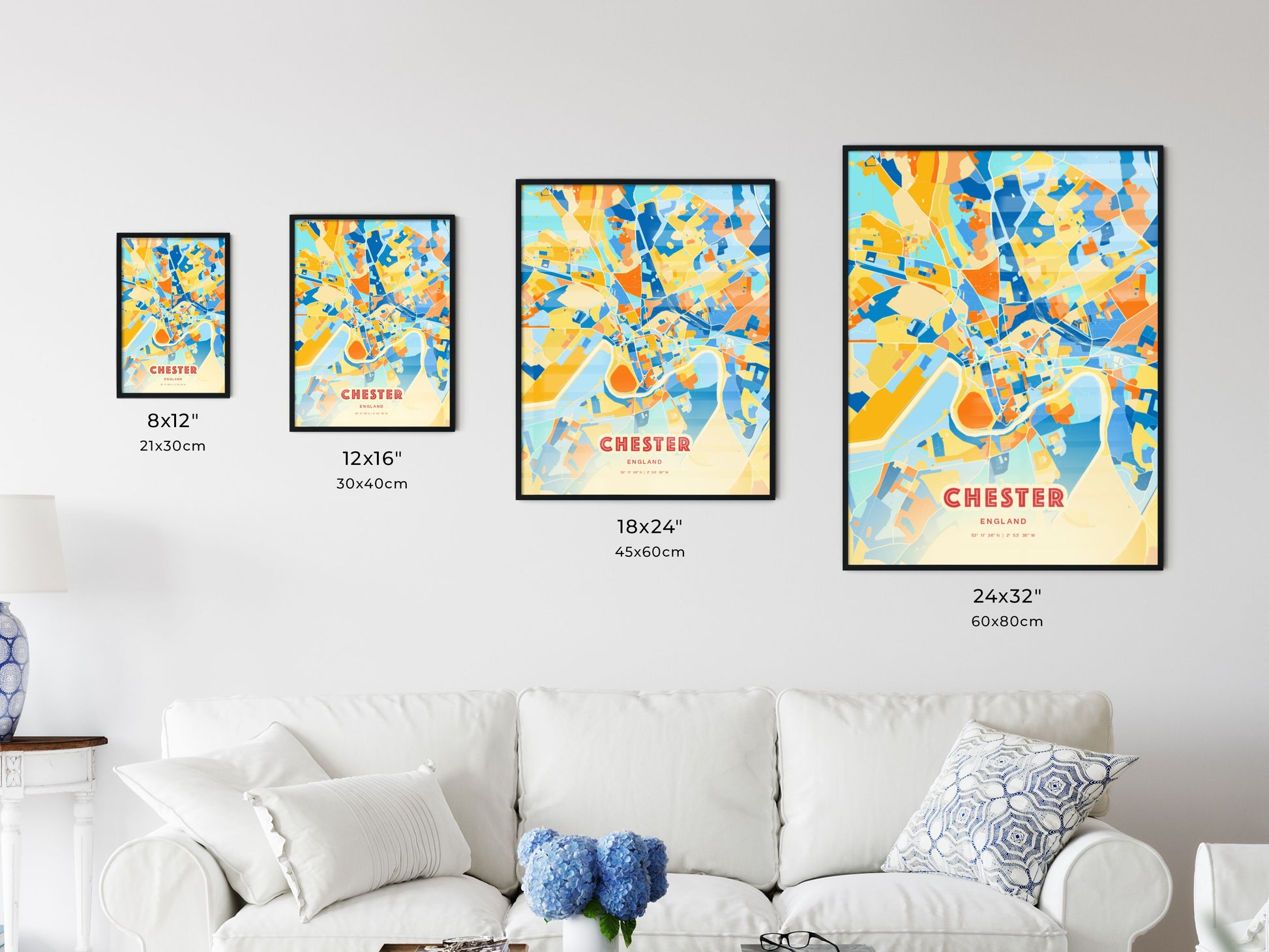 Colorful CHESTER ENGLAND Fine Art Map Blue Orange