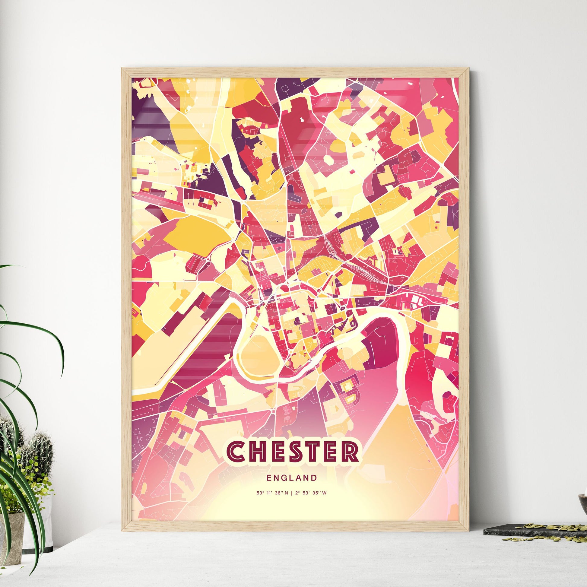 Colorful CHESTER ENGLAND Fine Art Map Hot Red