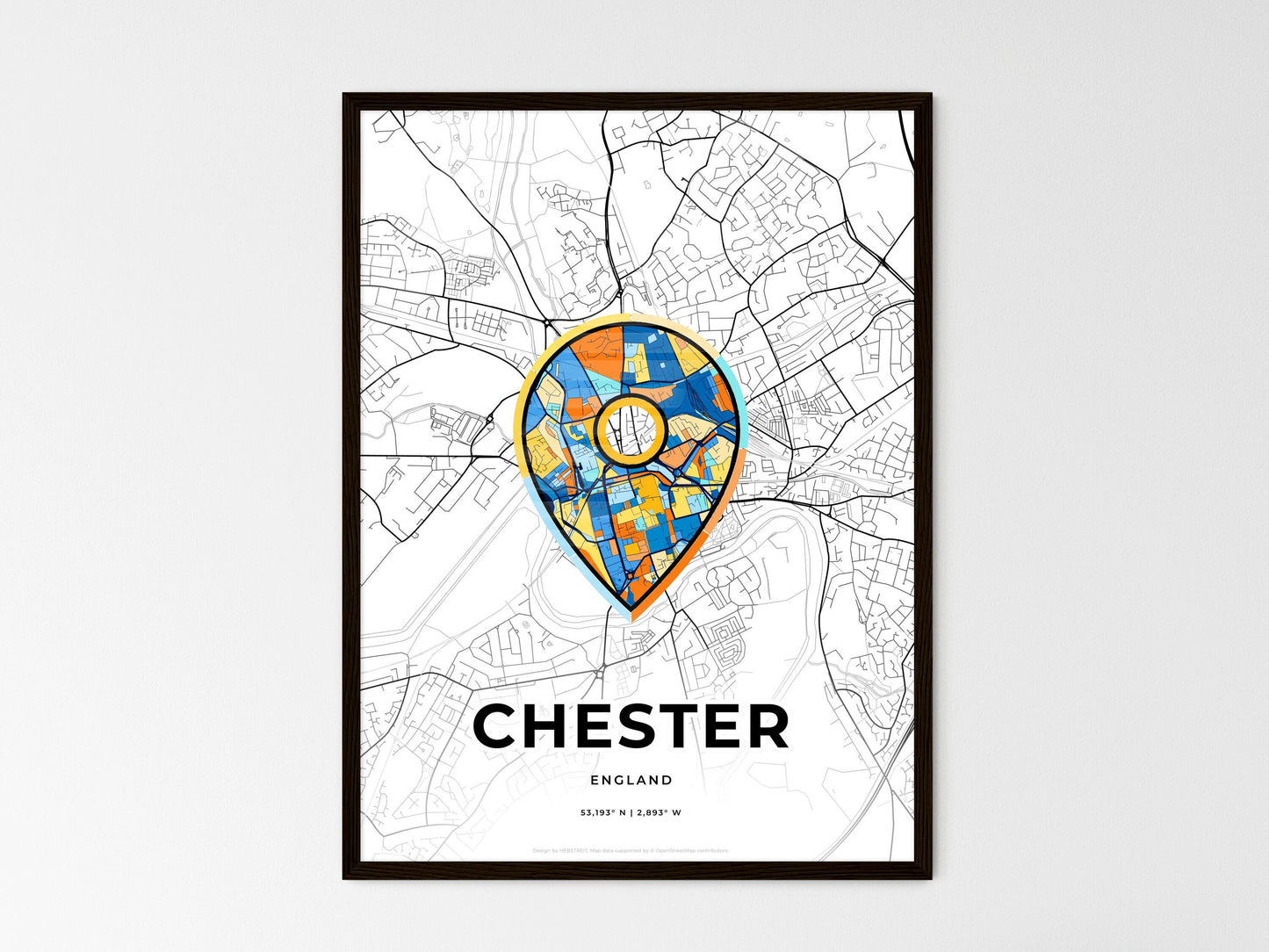 Chester England wedding art map with pointer icon