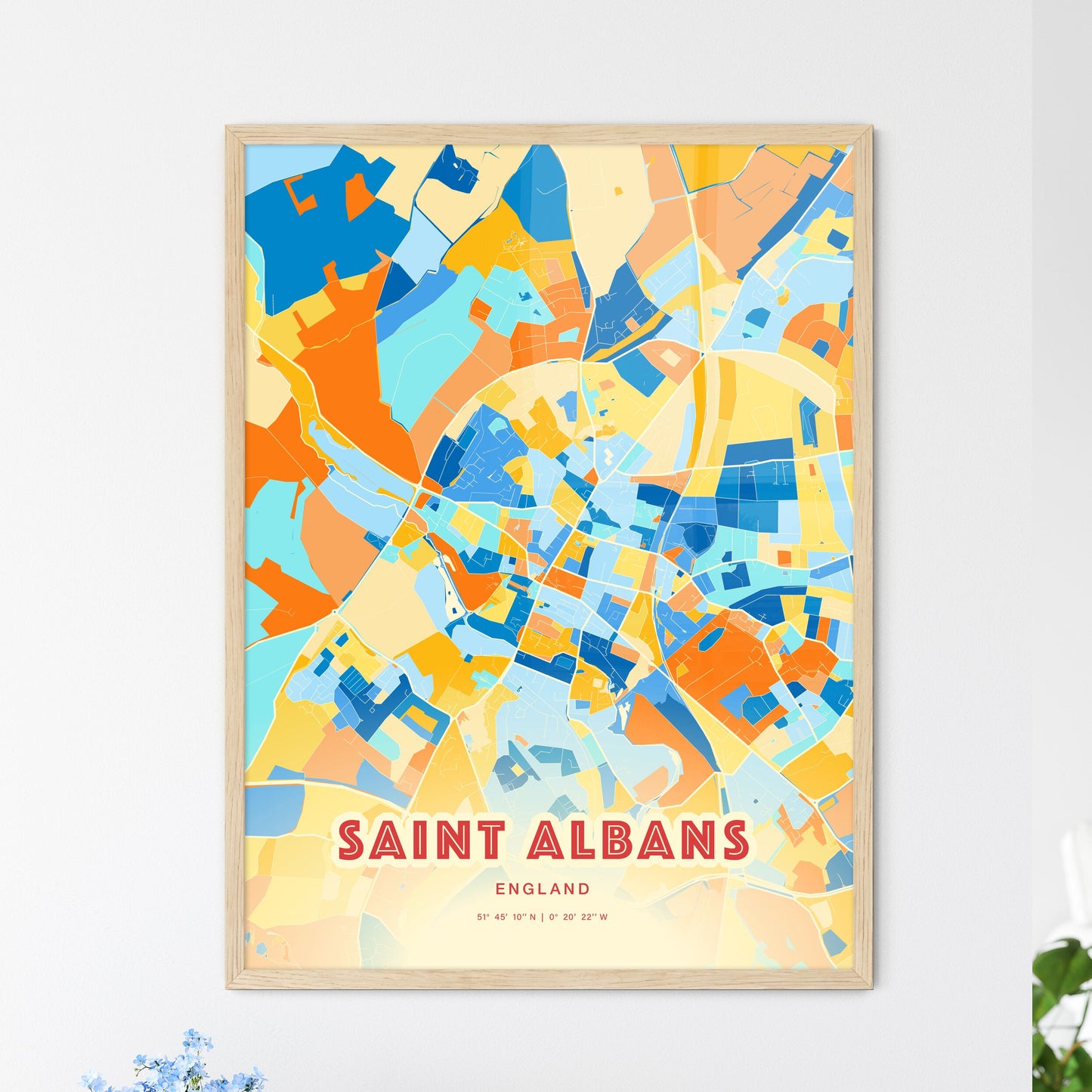 Colorful Saint Albans England Fine Art Map Blue Orange