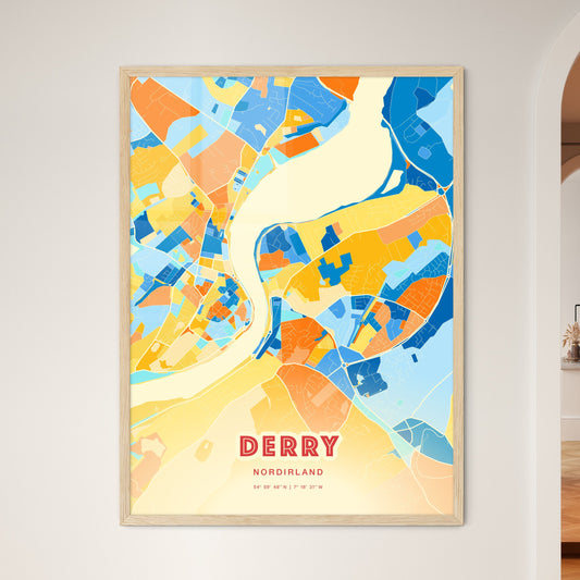 Colorful Derry Northern Ireland Fine Art Map Blue Orange