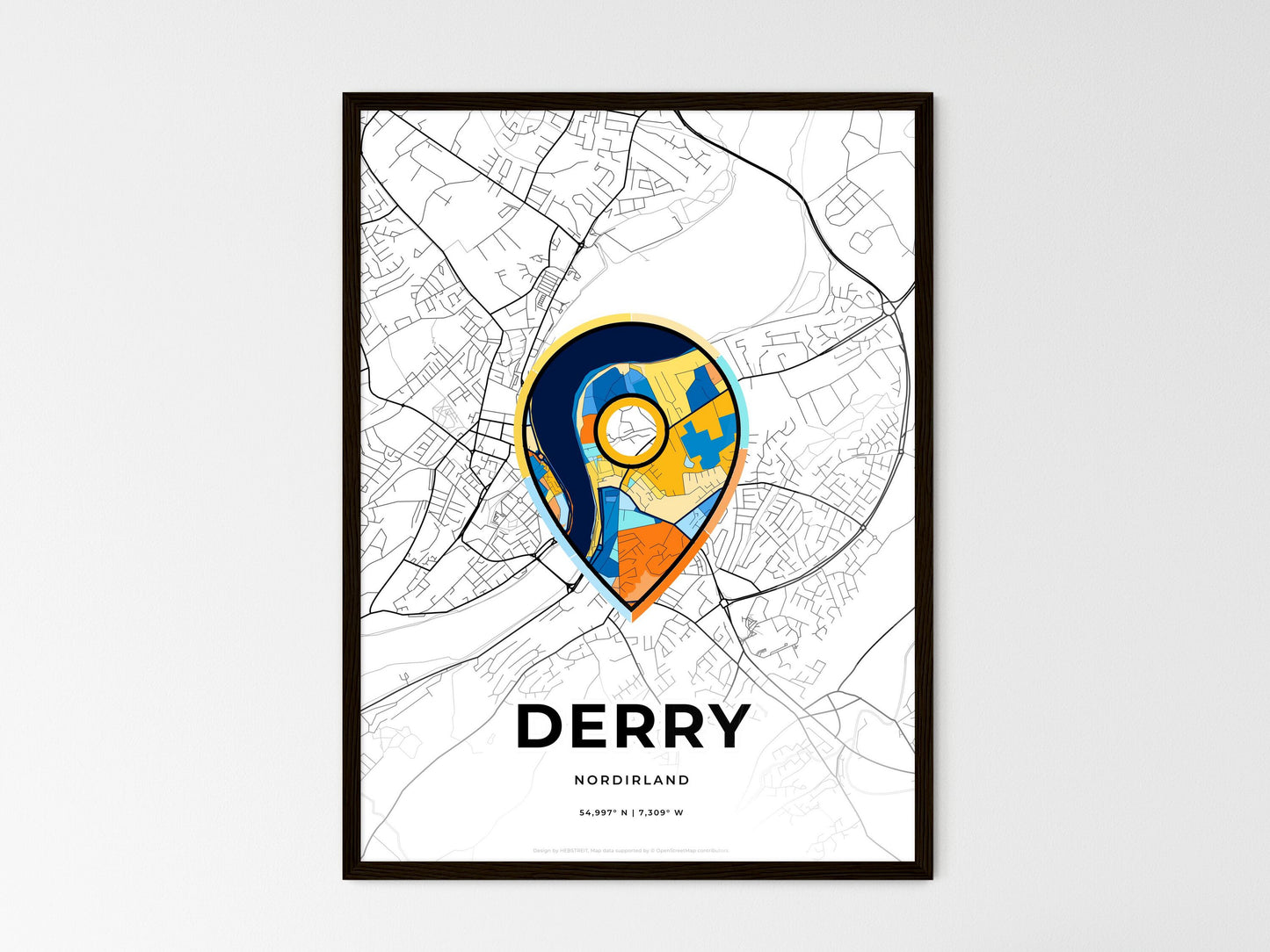Derry Northern Ireland wedding art map with pointer icon