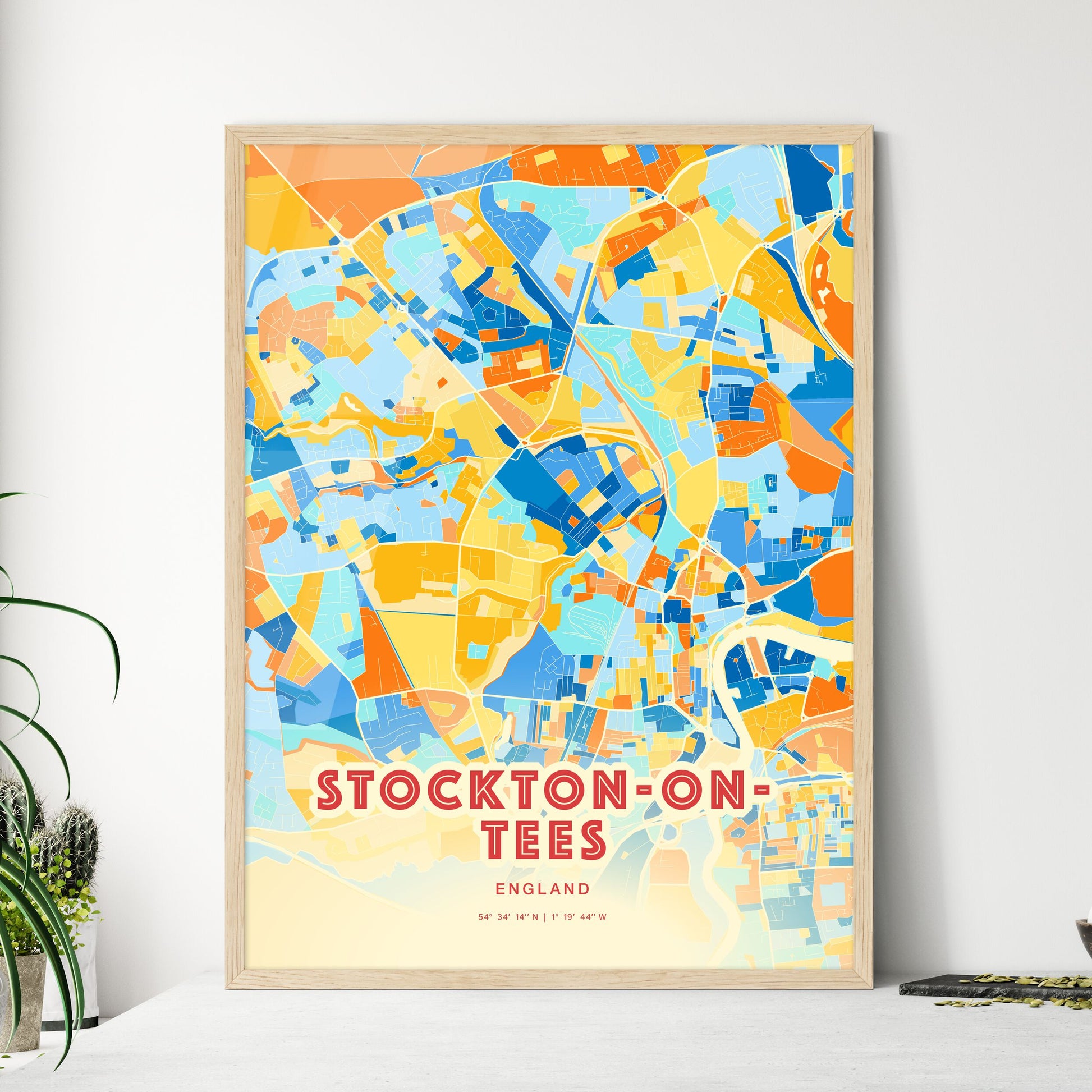 Colorful STOCKTON-ON-TEES ENGLAND Fine Art Map Blue Orange