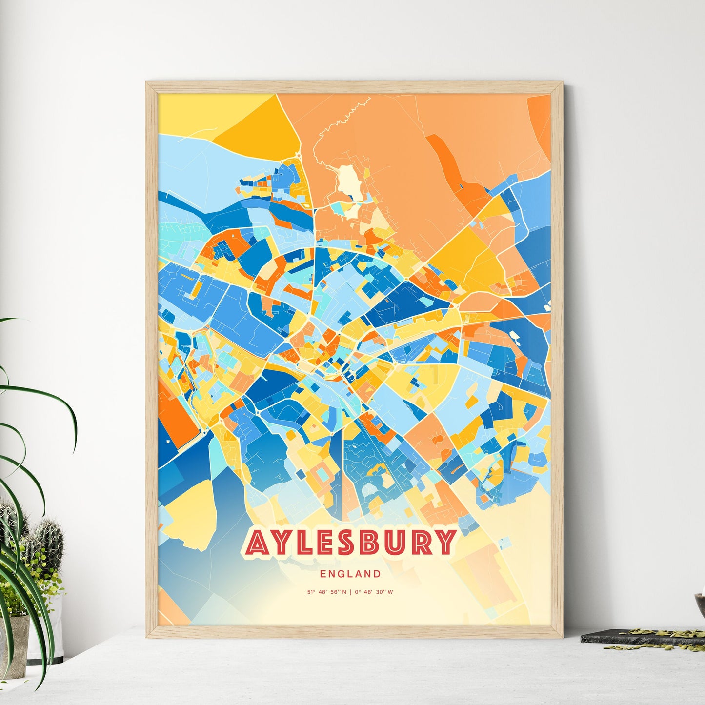 Colorful AYLESBURY ENGLAND Fine Art Map Blue Orange