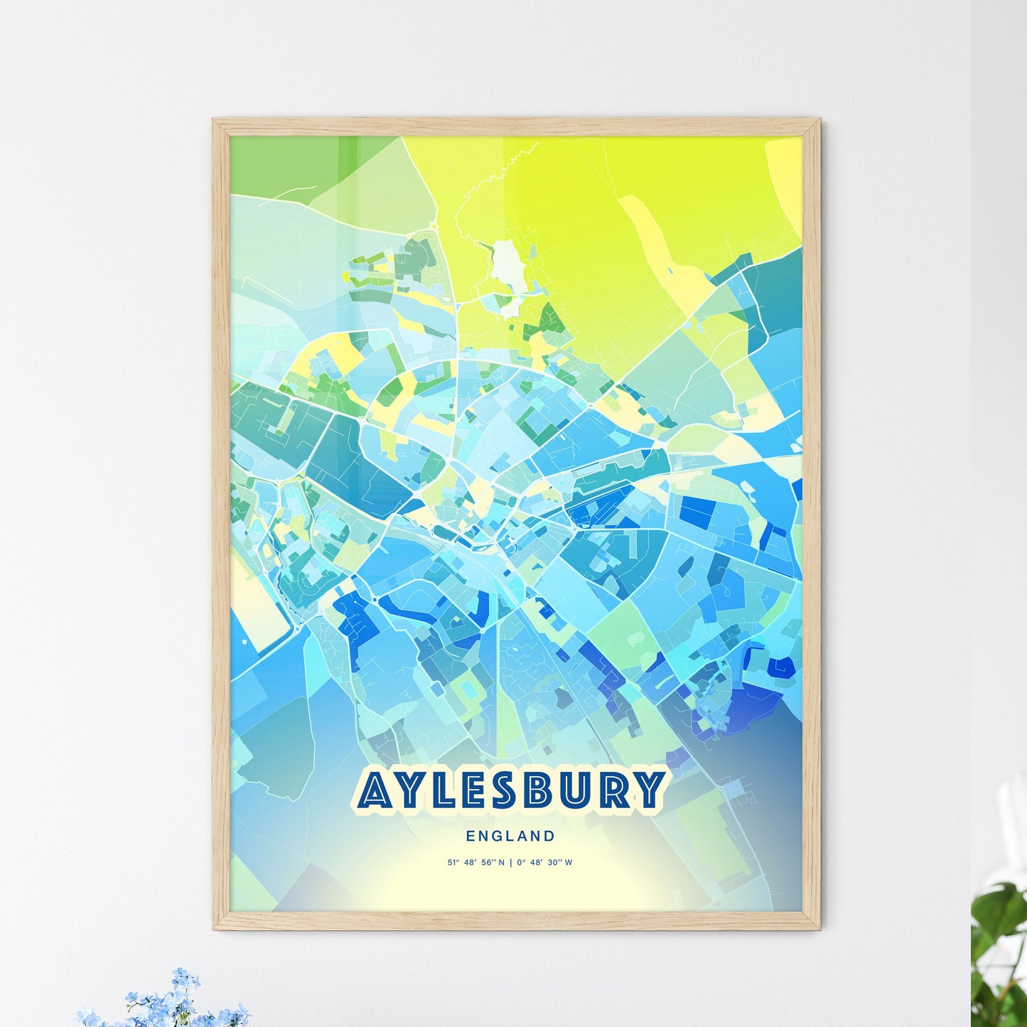 Colorful AYLESBURY ENGLAND Fine Art Map Cool Blue