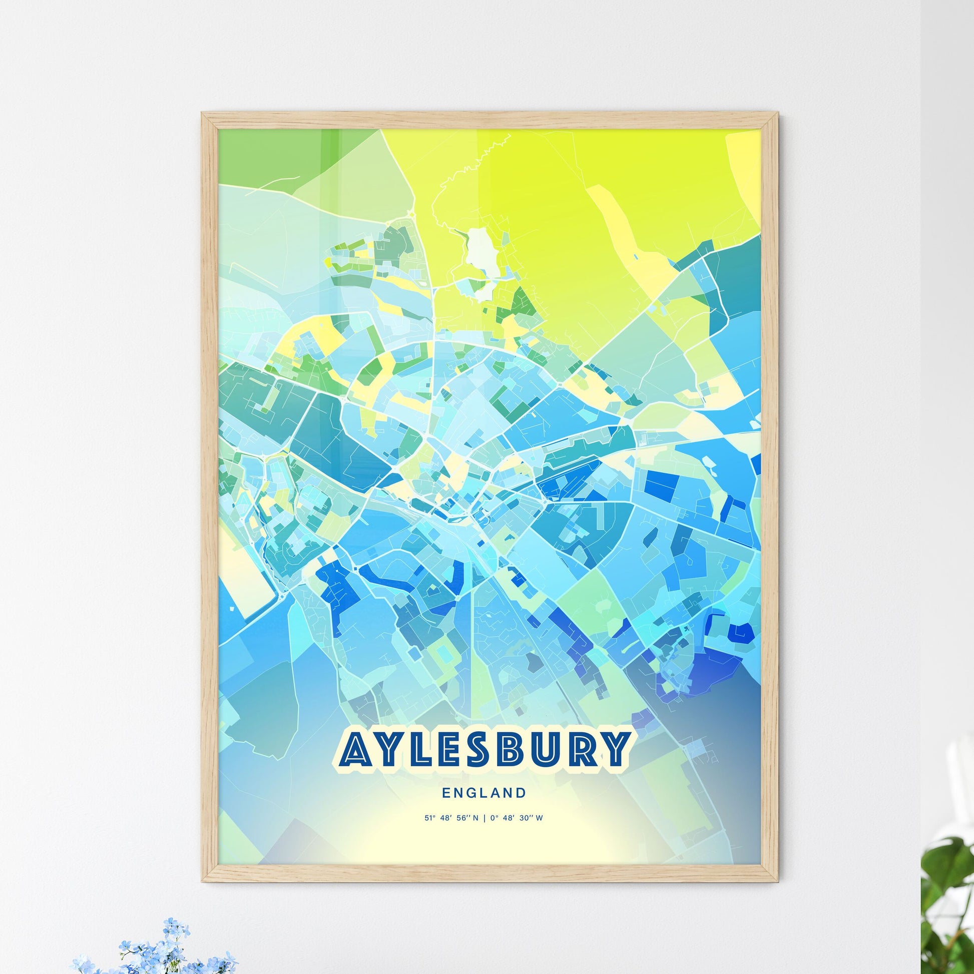 Colorful AYLESBURY ENGLAND Fine Art Map Cool Blue