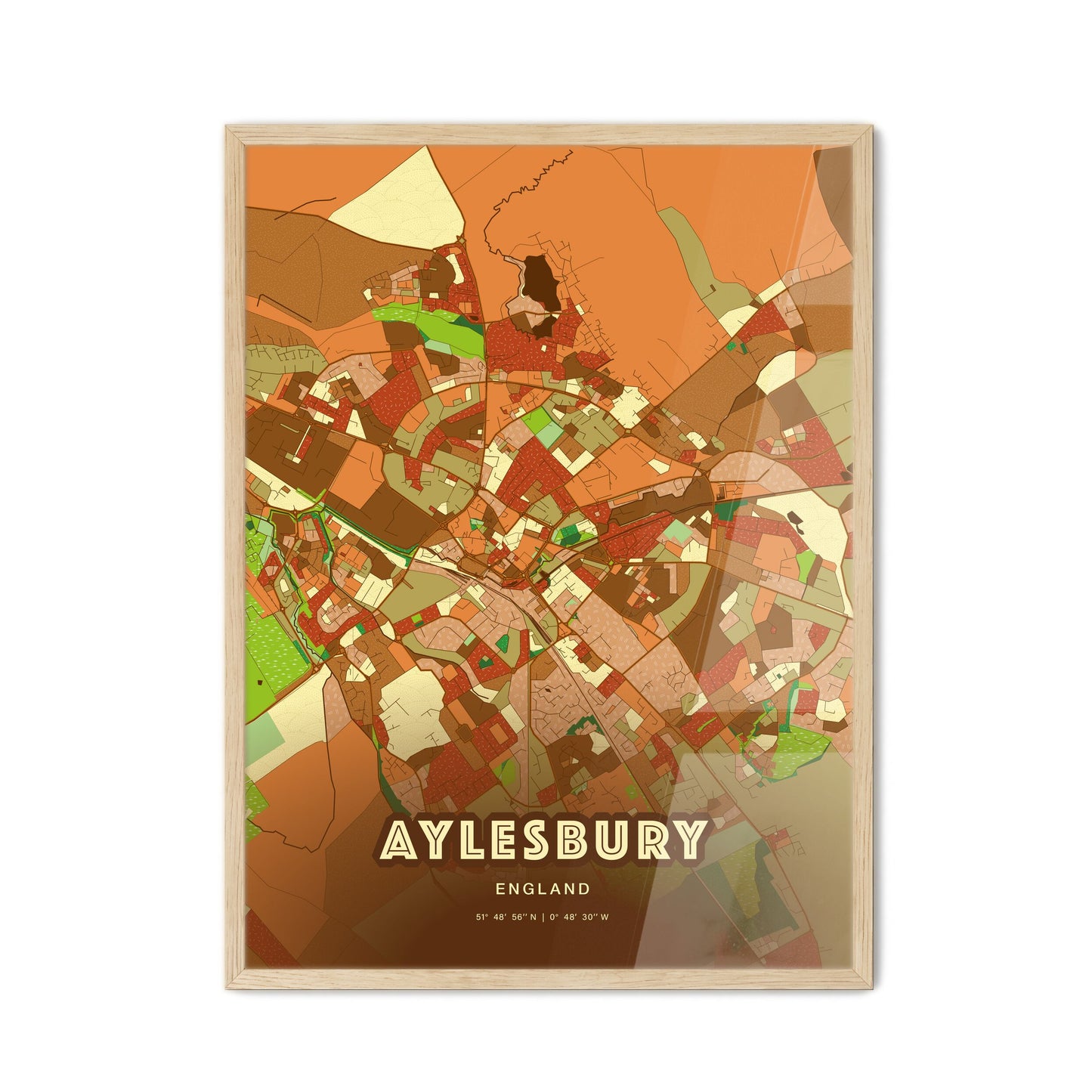 Colorful AYLESBURY ENGLAND Fine Art Map Farmhouse