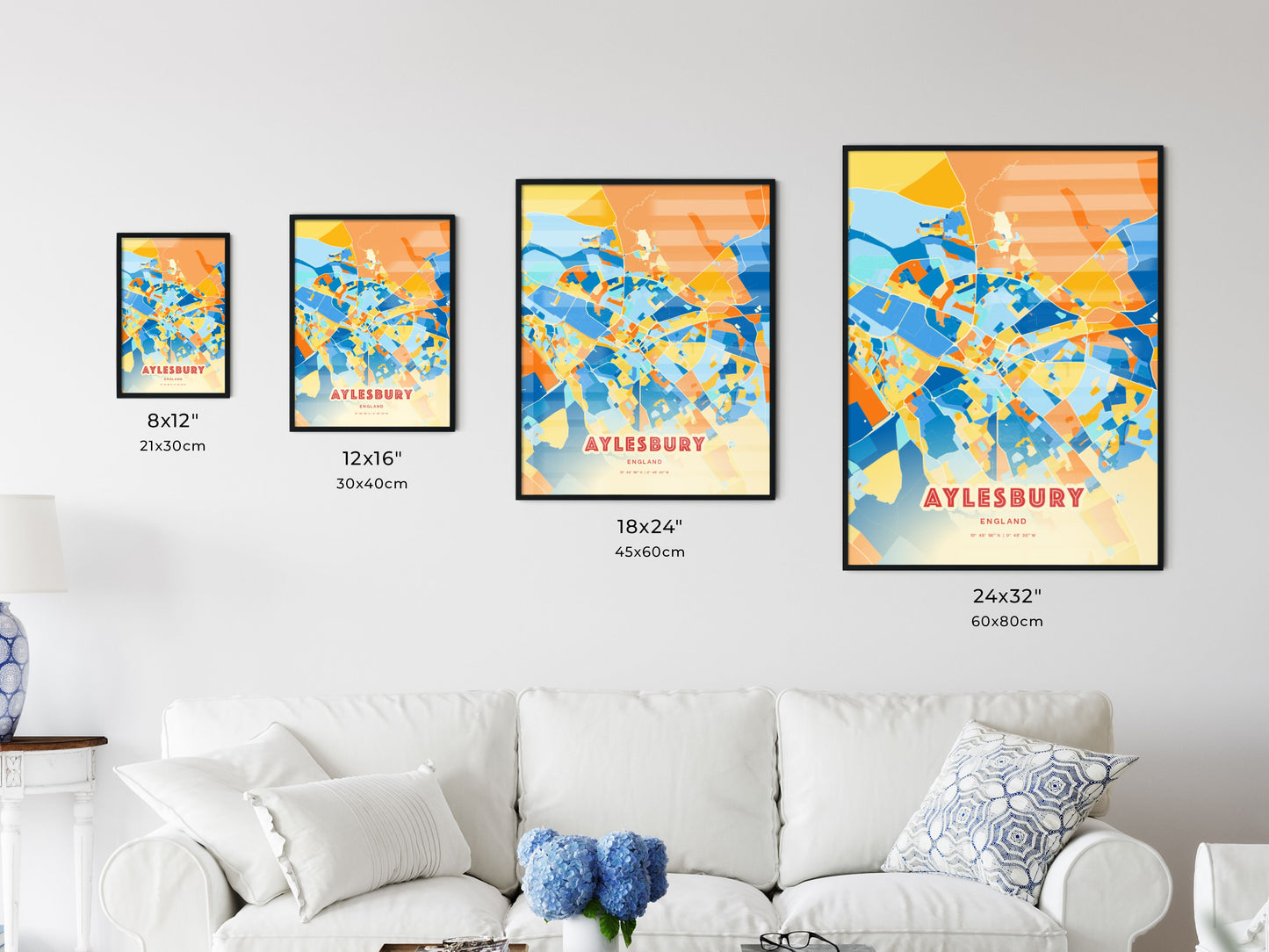 Colorful AYLESBURY ENGLAND Fine Art Map Blue Orange