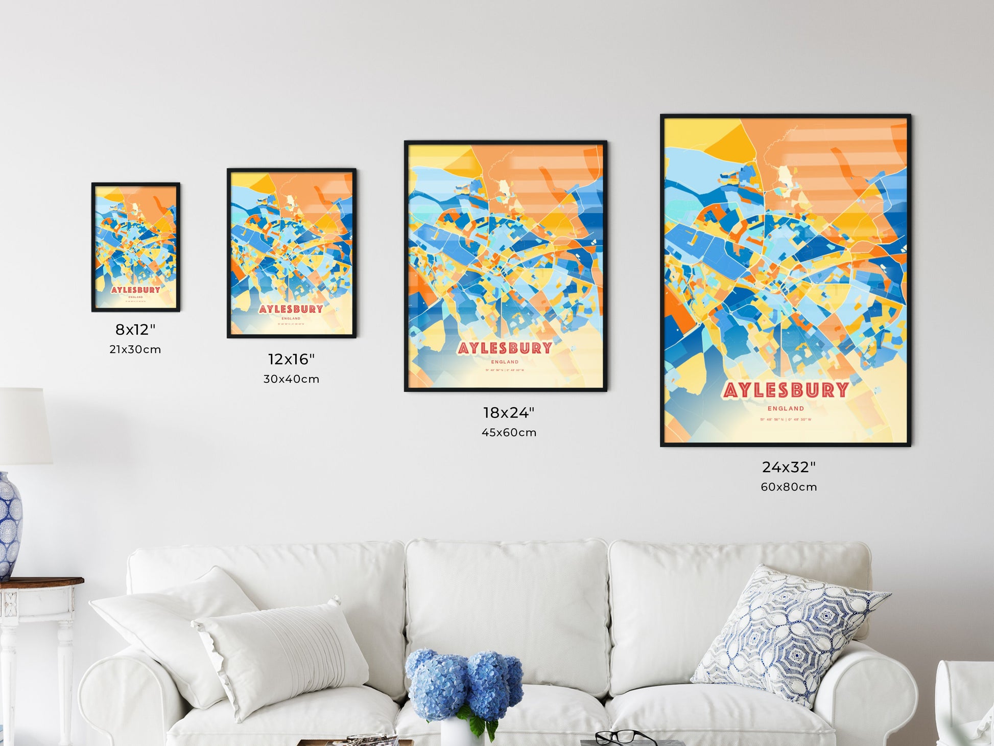 Colorful AYLESBURY ENGLAND Fine Art Map Blue Orange