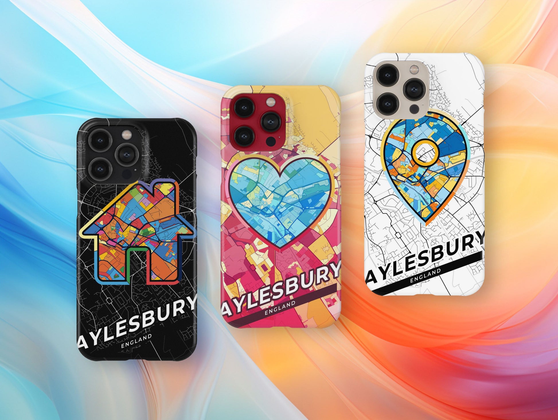 Aylesbury England slim phone case with colorful icon. Birthday, wedding or housewarming gift. Couple match cases.