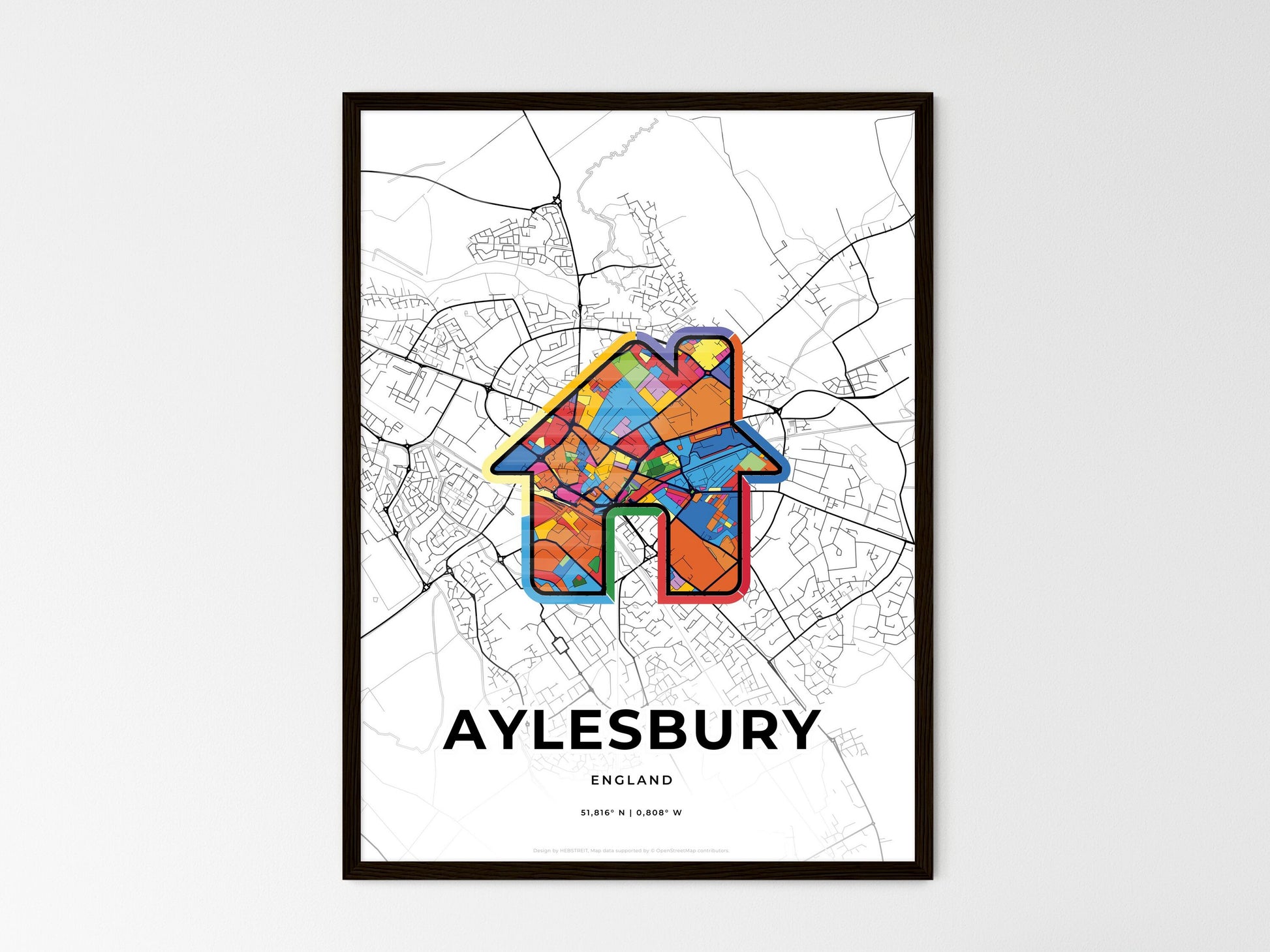 Aylesbury England wedding art map with home icon