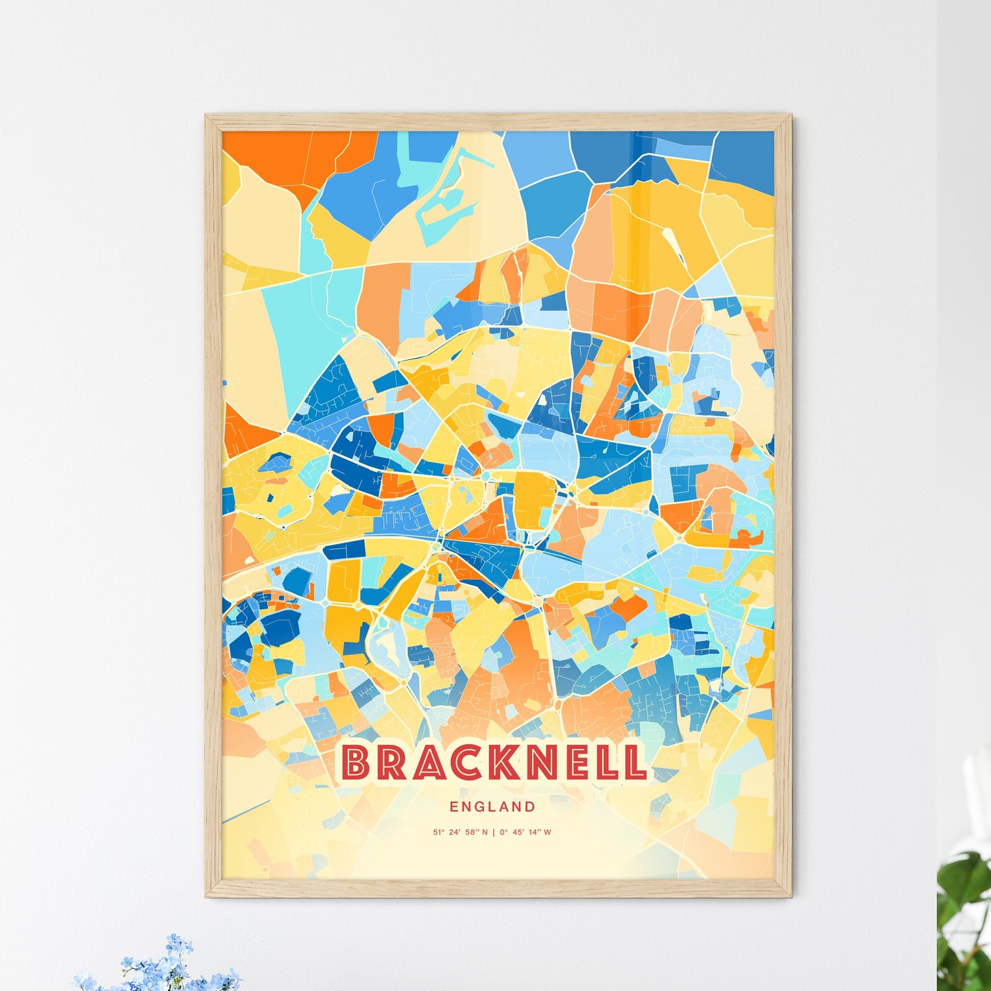 Colorful BRACKNELL ENGLAND Fine Art Map Blue Orange