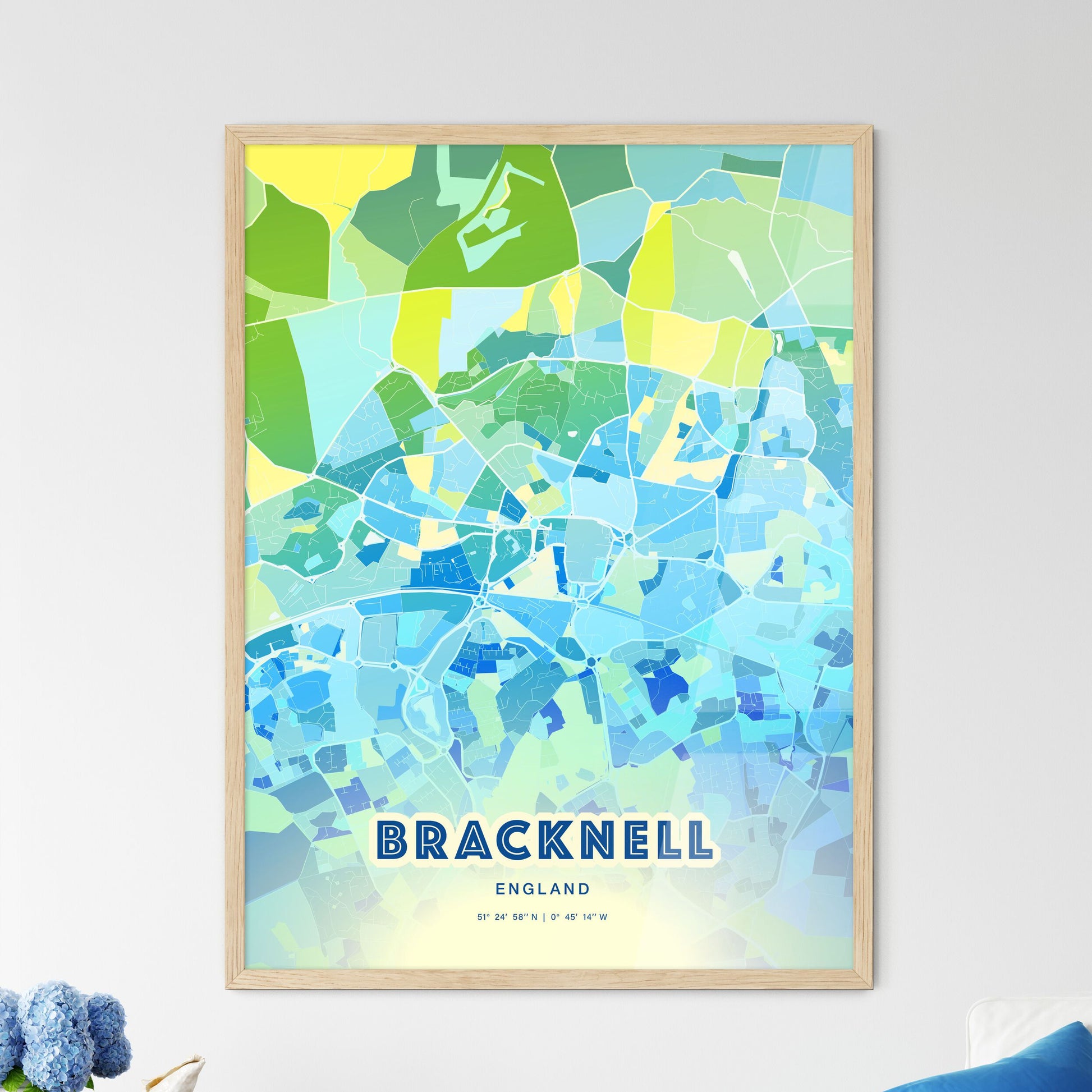 Colorful BRACKNELL ENGLAND Fine Art Map Cool Blue