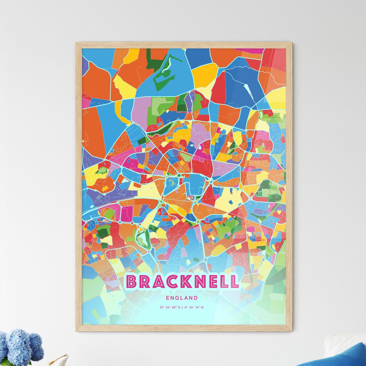 Colorful BRACKNELL ENGLAND Fine Art Map Crazy Colors