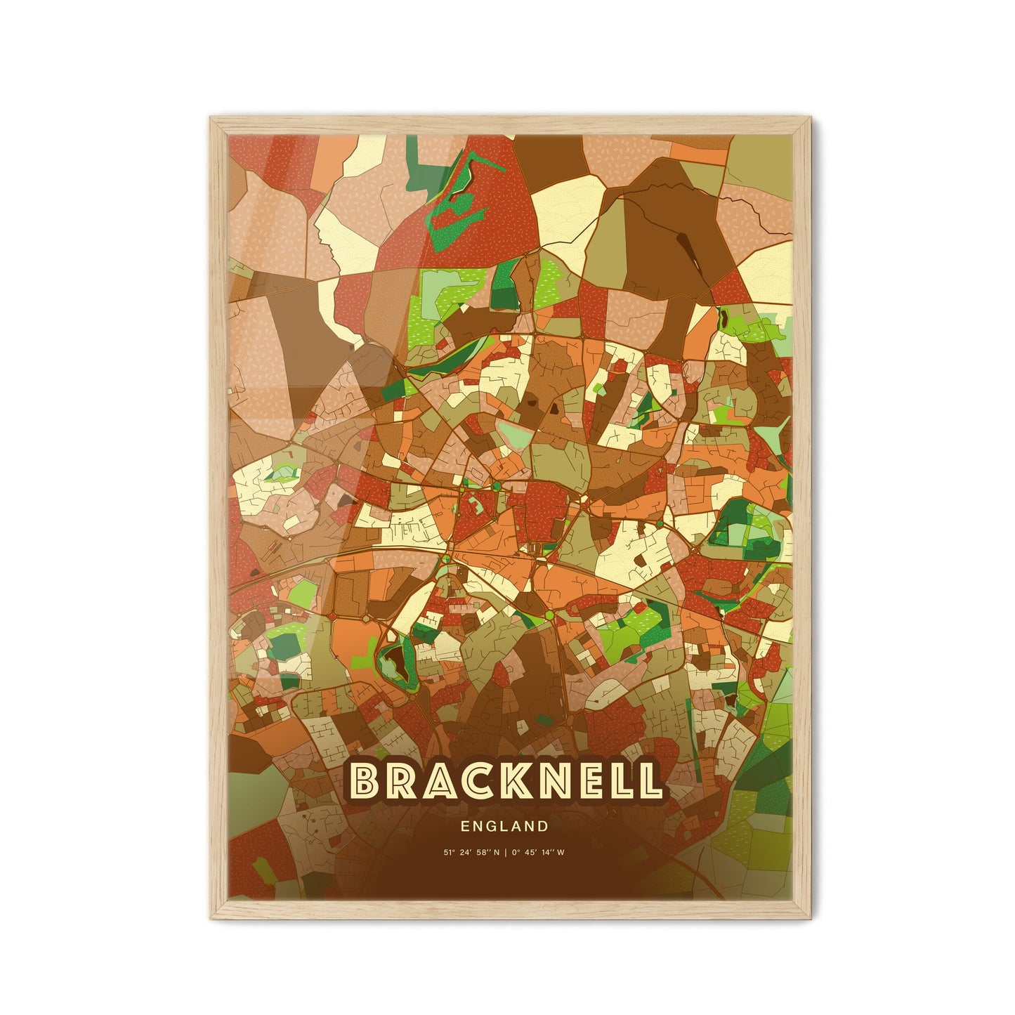 Colorful BRACKNELL ENGLAND Fine Art Map Farmhouse