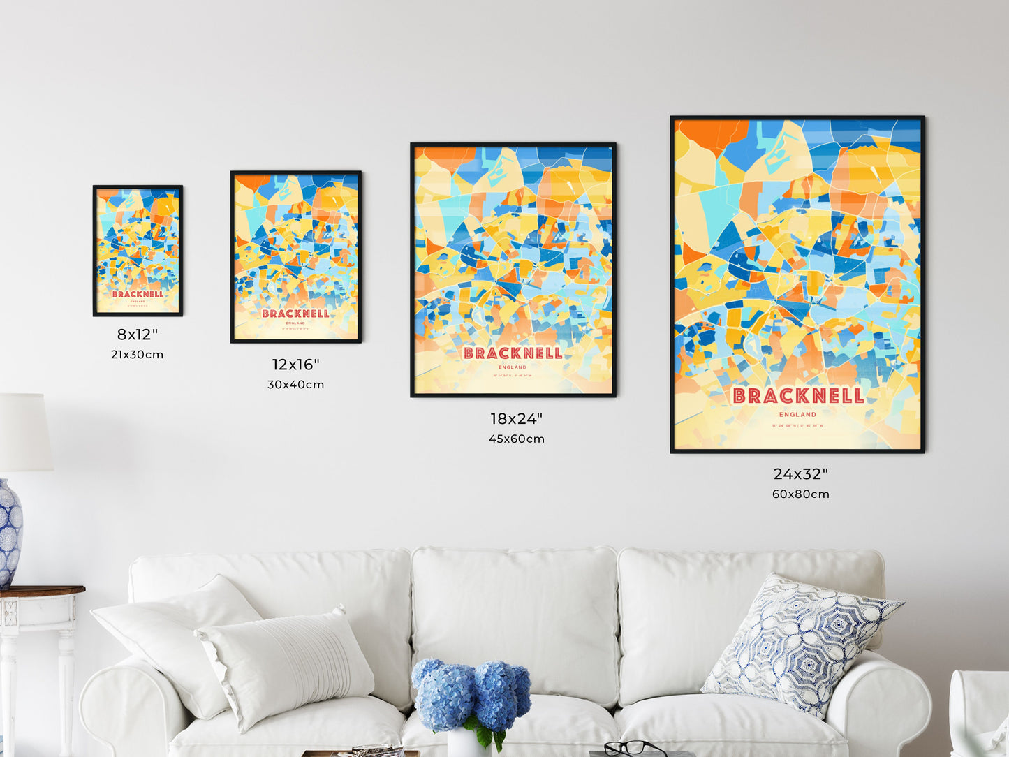 Colorful BRACKNELL ENGLAND Fine Art Map Blue Orange