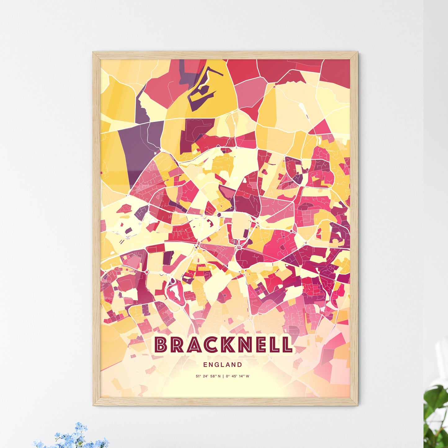 Colorful BRACKNELL ENGLAND Fine Art Map Hot Red