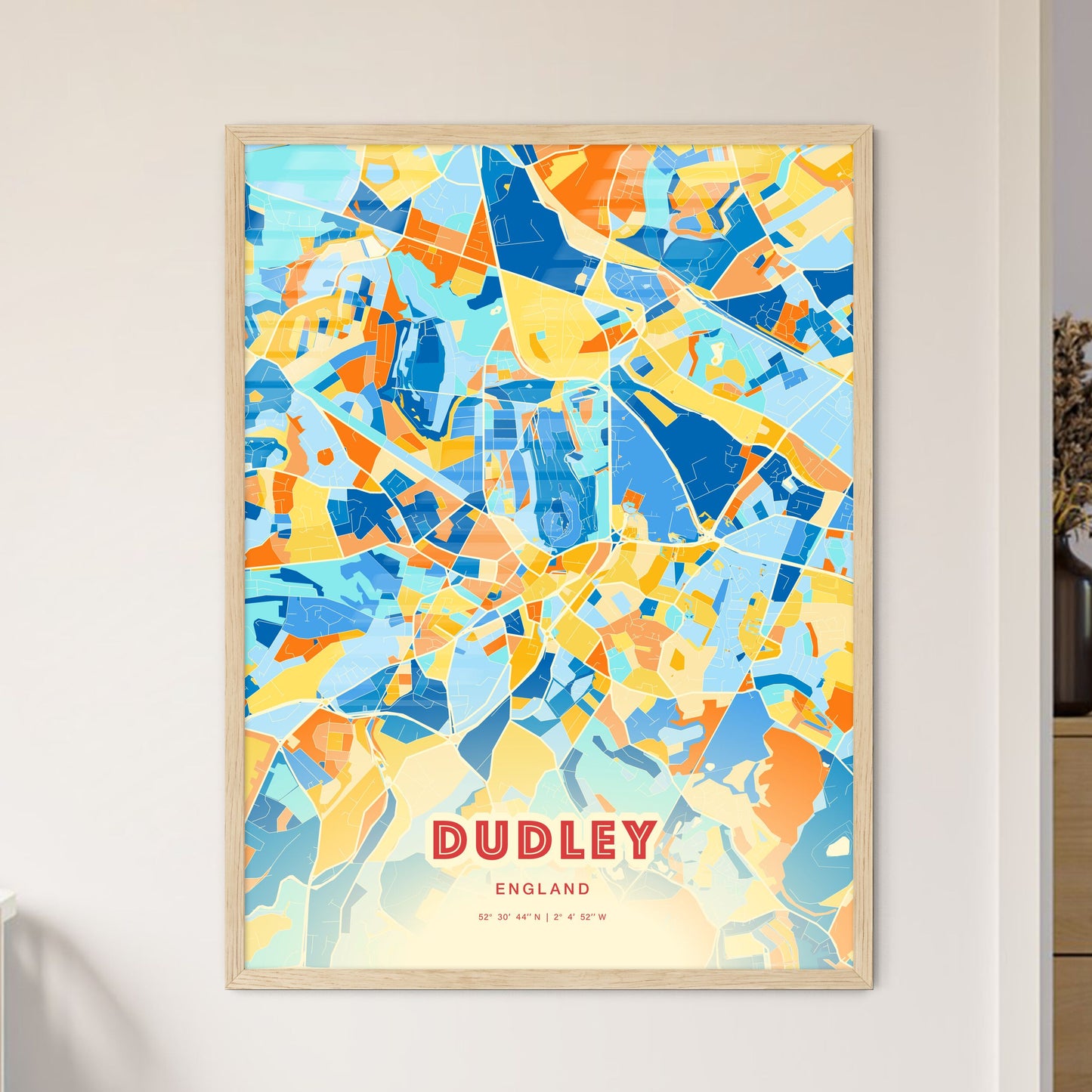 Colorful Dudley England Fine Art Map Blue Orange