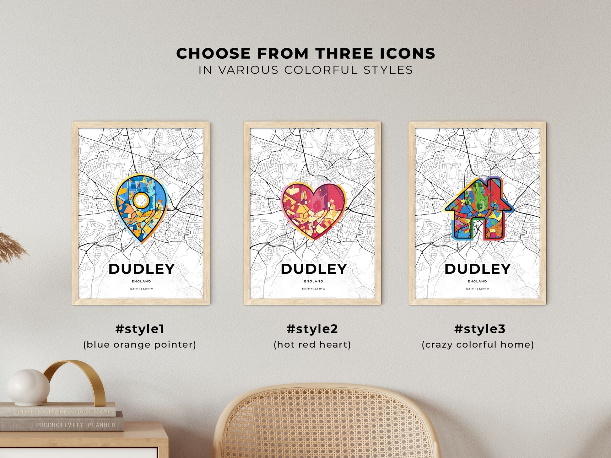 Dudley England maps with colorful icons