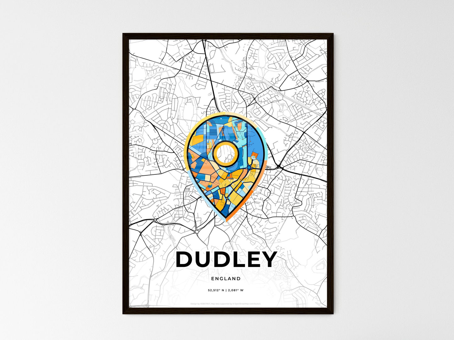 Dudley England wedding art map with pointer icon
