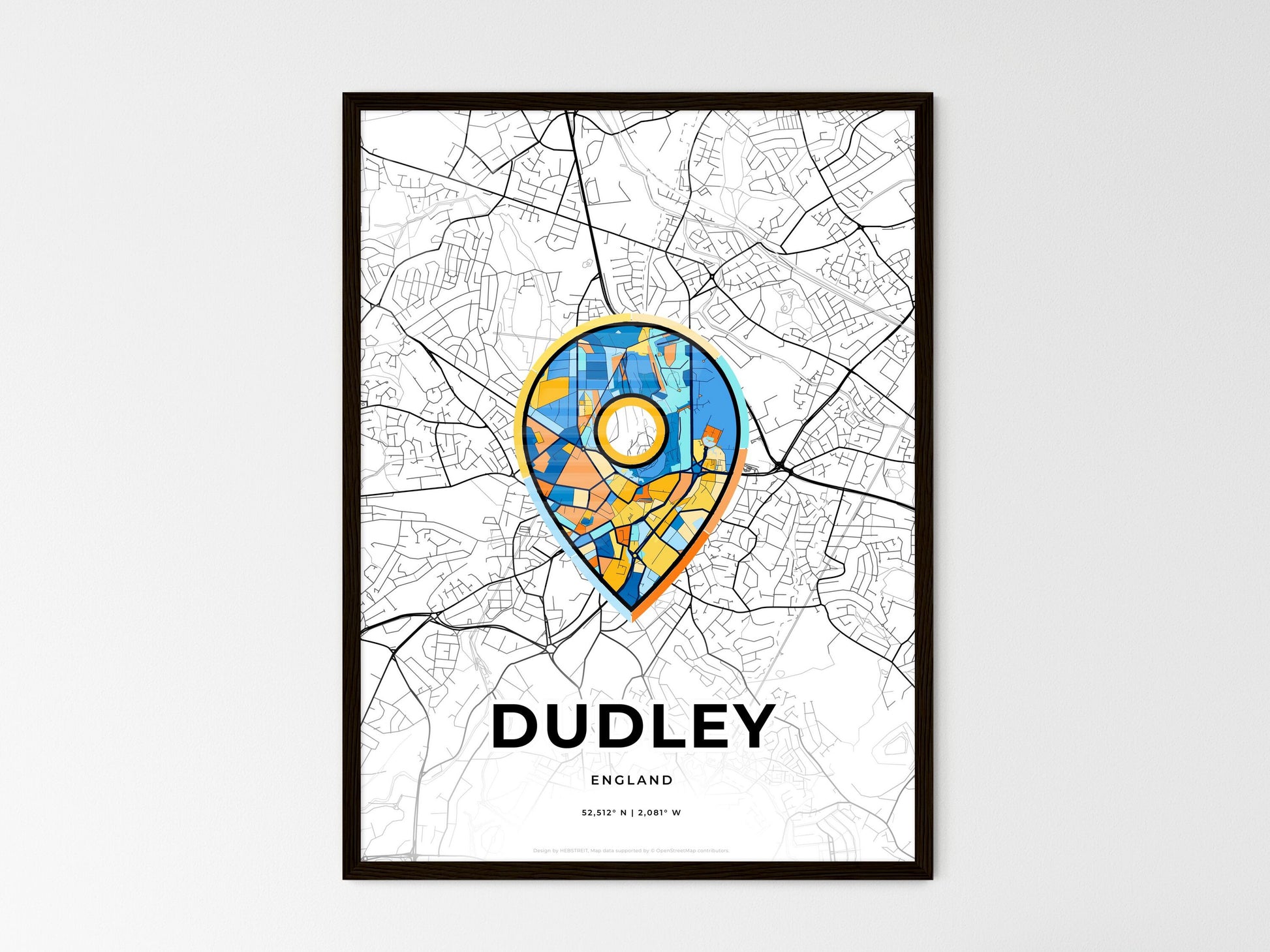 Dudley England wedding art map with pointer icon