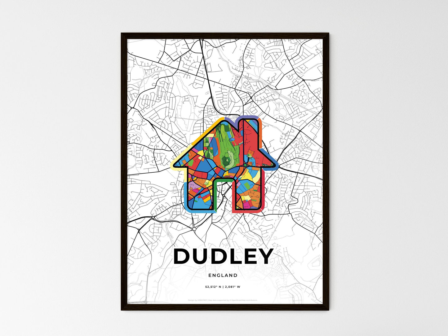Dudley England wedding art map with home icon