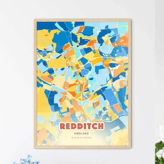 Colorful REDDITCH ENGLAND Fine Art Map Blue Orange