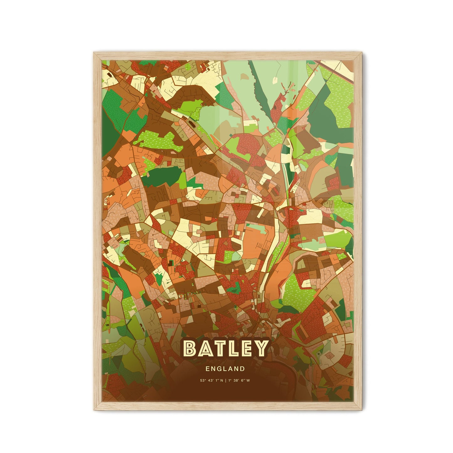 Colorful BATLEY ENGLAND Fine Art Map Farmhouse