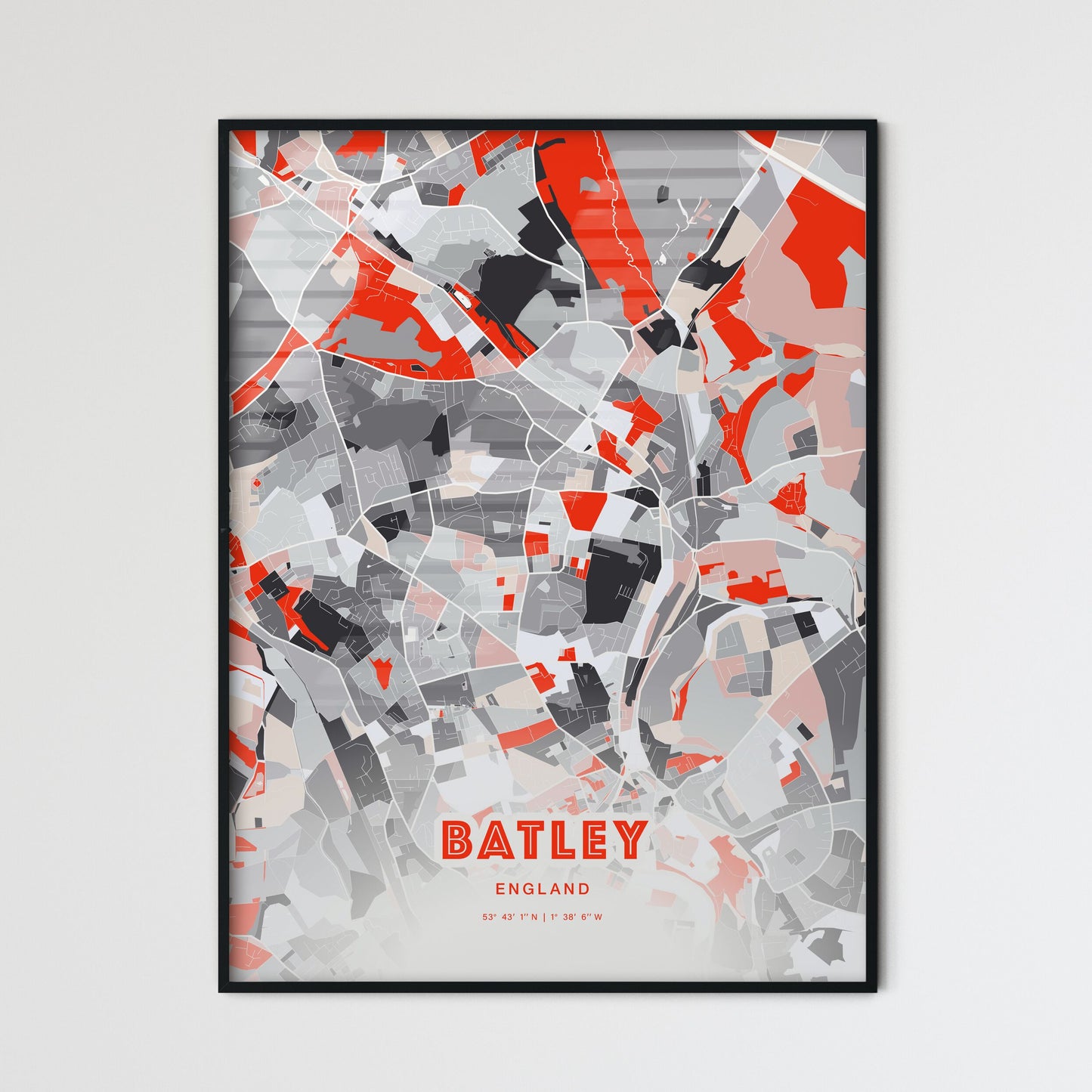 Colorful BATLEY ENGLAND Fine Art Map Modern