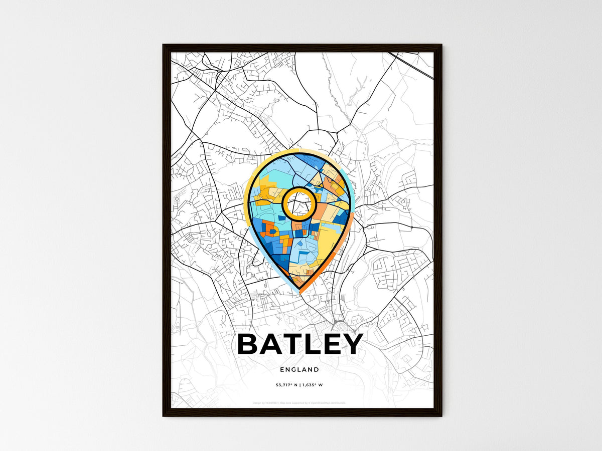 Batley England wedding art map with pointer icon