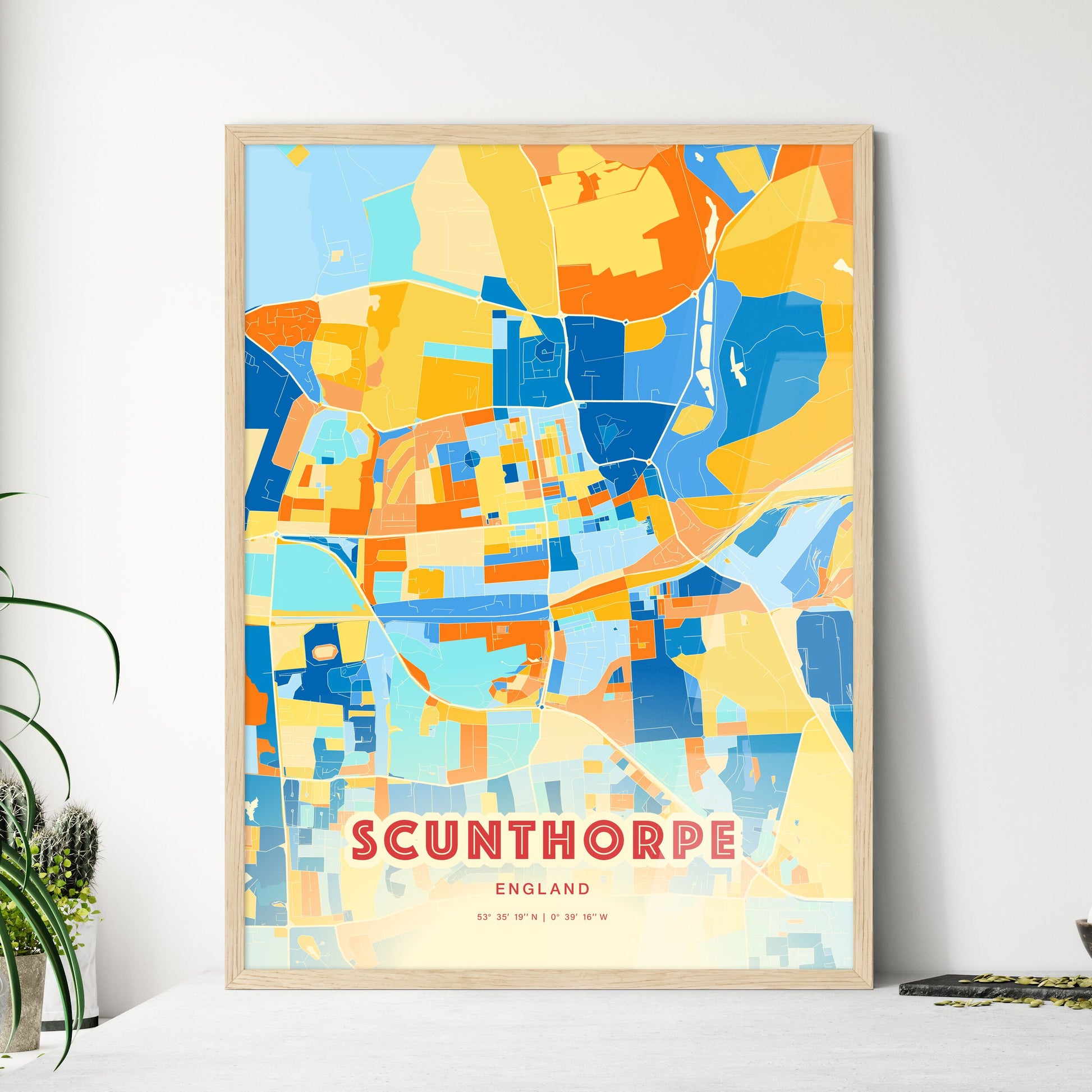 Colorful SCUNTHORPE ENGLAND Fine Art Map Blue Orange