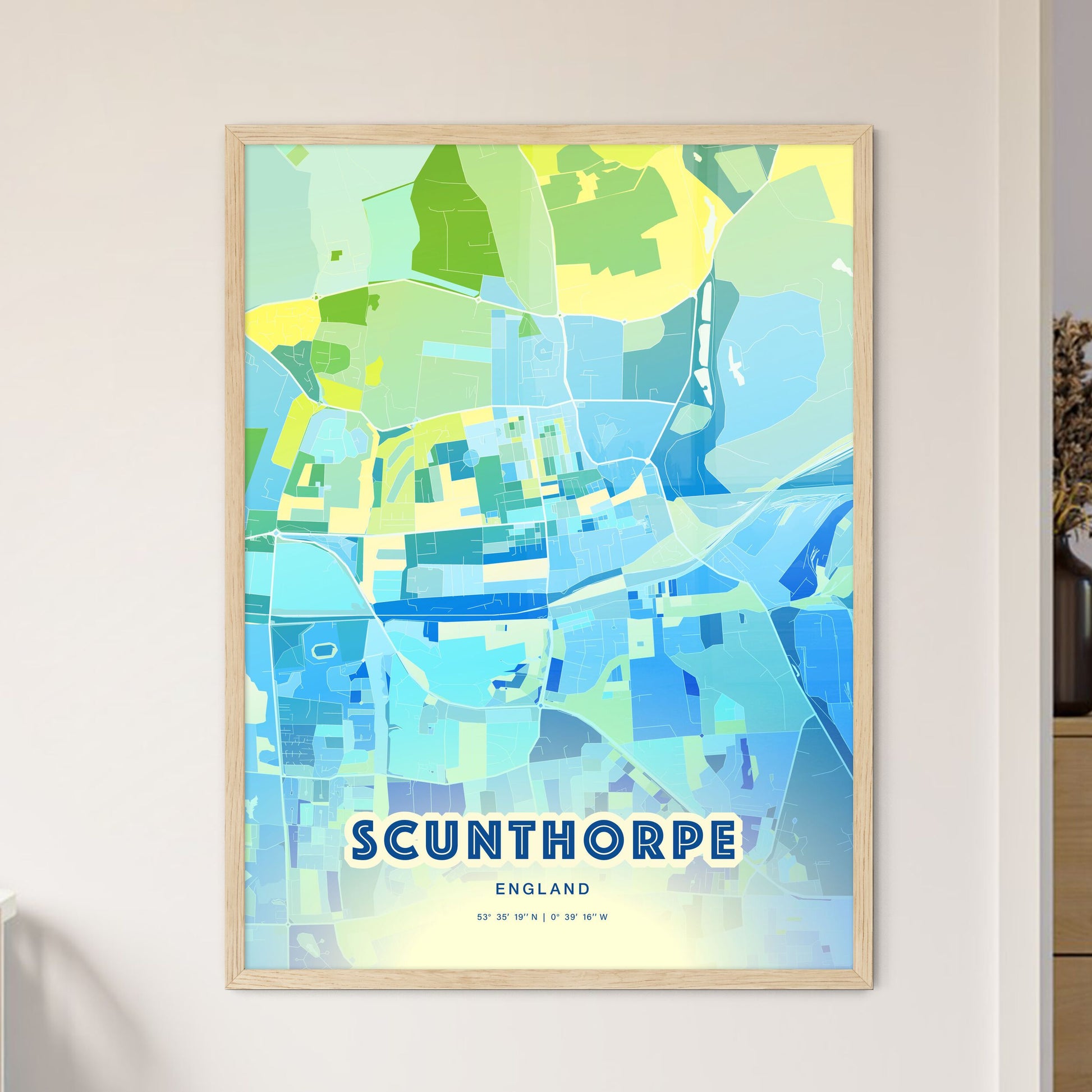 Colorful SCUNTHORPE ENGLAND Fine Art Map Cool Blue