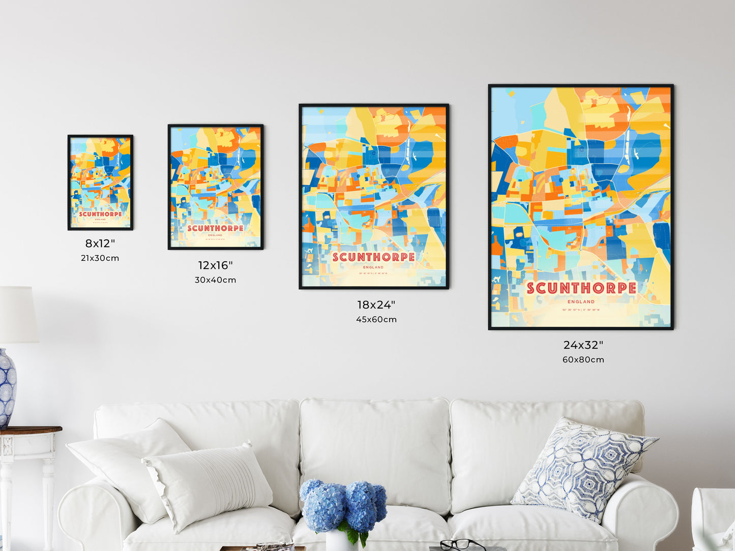 Colorful SCUNTHORPE ENGLAND Fine Art Map Blue Orange