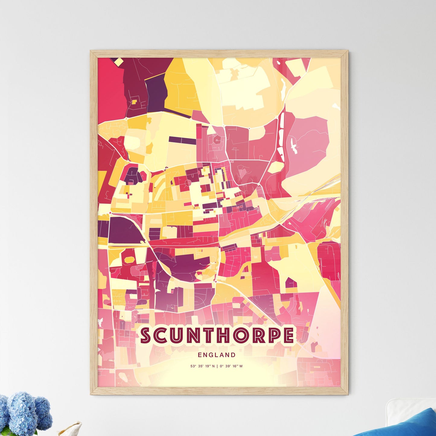 Colorful SCUNTHORPE ENGLAND Fine Art Map Hot Red