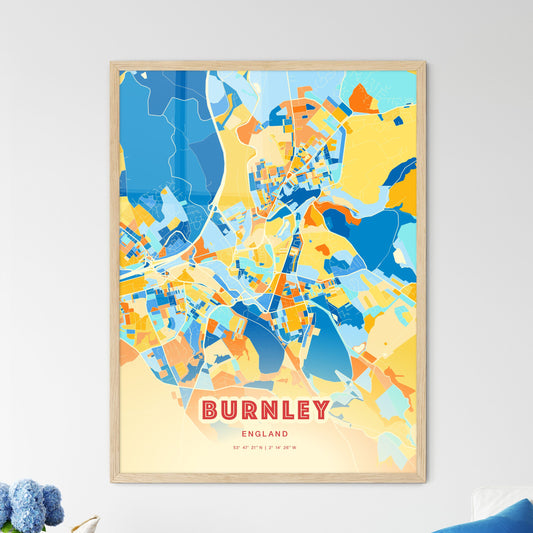 Colorful BURNLEY ENGLAND Fine Art Map Blue Orange