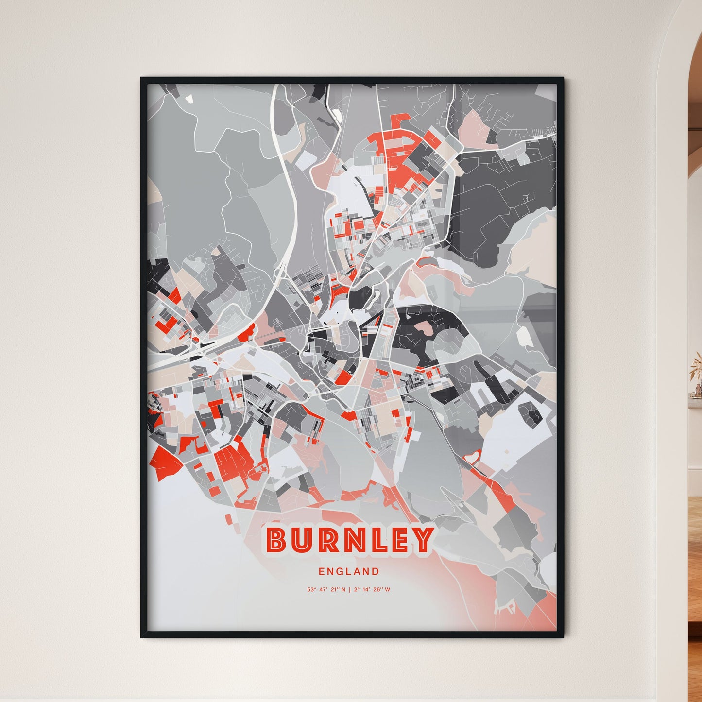 Colorful BURNLEY ENGLAND Fine Art Map Modern