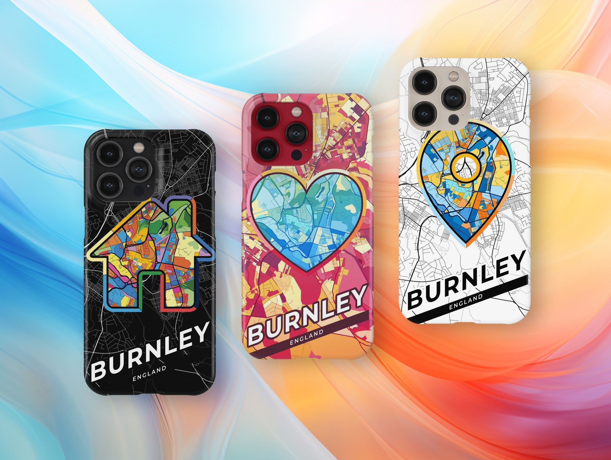 Burnley England slim phone case with colorful icon. Birthday, wedding or housewarming gift. Couple match cases.