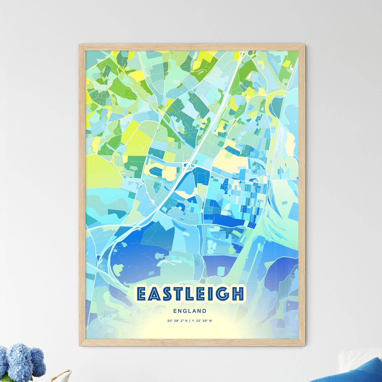 Colorful EASTLEIGH ENGLAND Fine Art Map Cool Blue